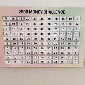 2000,4000,5000!!! Adesivo MONEY TIN TRACKER - sfida busta soldi. Sfida risparmio. Risparmia denaro - budget. Adesivo traccia debito.