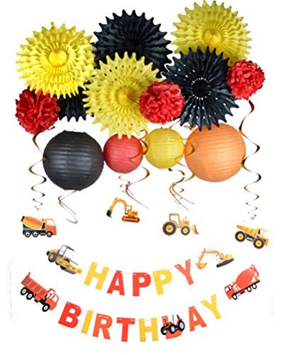 Paper Jazz Construction Happy Birthday Banner Swirl Lantern Etsy