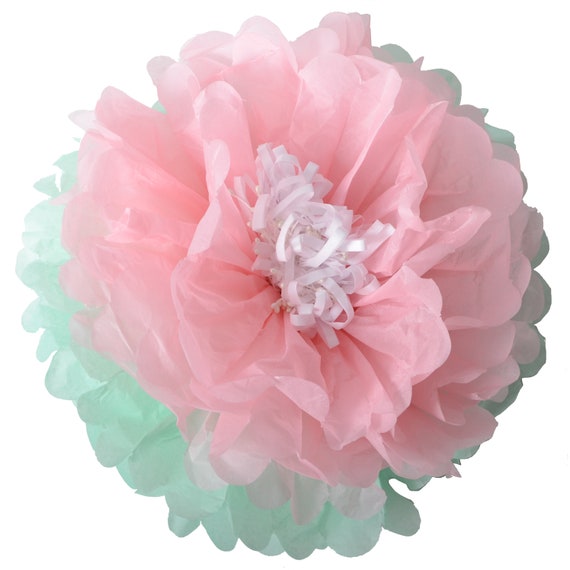 Paper Jazz Mint Green Rose Pink Pompom Flower Table Etsy