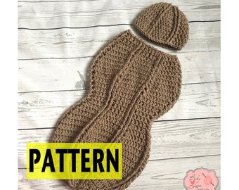 PATTERN ONLY Peanut Shell Nut Mr Miss Infant Newborn Baby Outfit Beanie Hat Bow Tie Cocoon Sack Bundle Crochet Photography Photo Prop