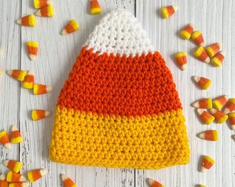 Candy Corn Halloween October Fall Infant Newborn Baby Outfit Beanie Hat Crochet Photography Photo Prop