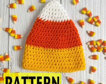 PATTERN ONLY Candy Corn Halloween Infant Newborn Baby Outfit Beanie Hat Crochet Photography Photo Prop