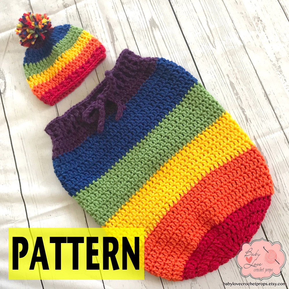 30 Cozy Sack Hat Crochet Patterns for Winter, Gifts, and Photo Props 8 Rainbow Baby Cocoon and Beanie Hat Bundle