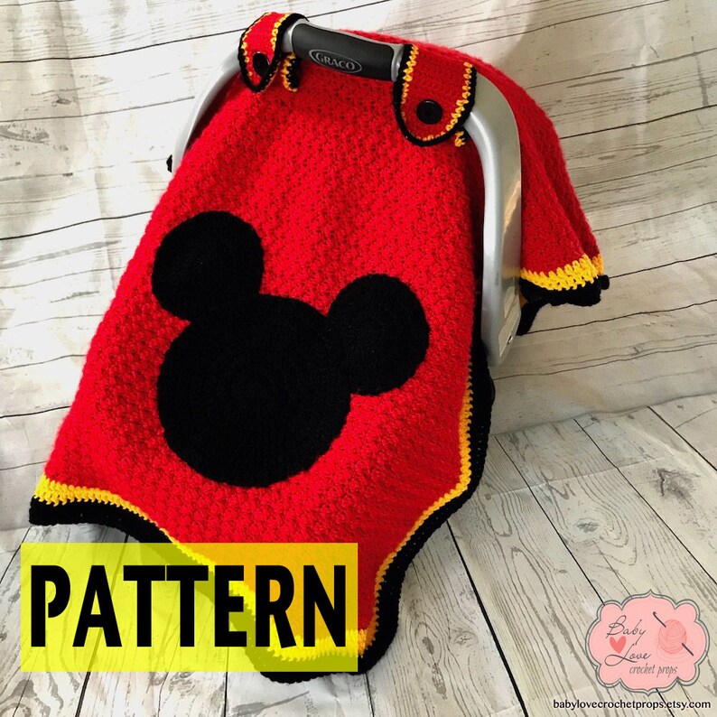 Pattern Only Disney Mickey Mouse Ears Inspired Infant Baby Car Seat Bucket Cover Canopy Tent