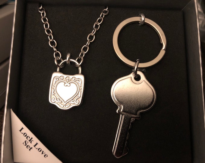 Lock Love Necklace and Keychain Set (engraved)