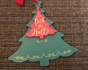 Engraved Christmas Tree Ornament (wooden deck the halls)