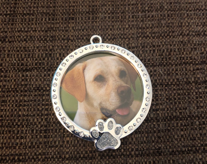 Engraved Christmas Tree Ornament (Circle photo frame with paw print)