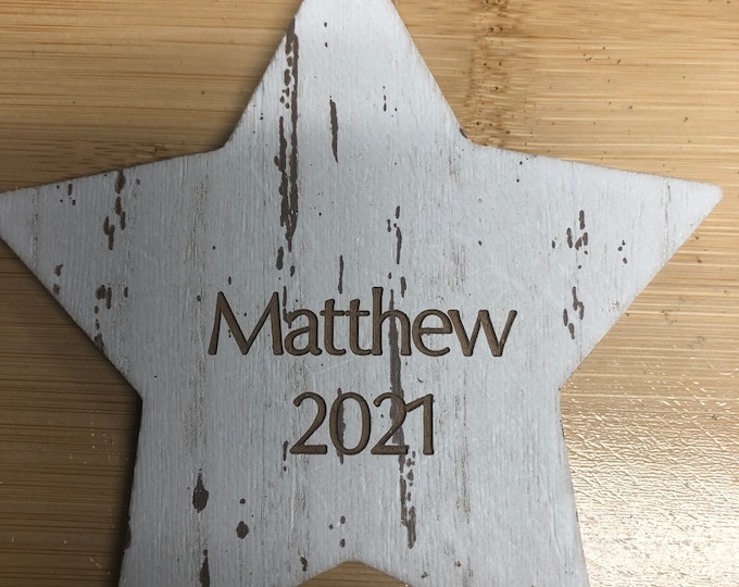 Engraved Christmas Tree Ornament (wooden star)