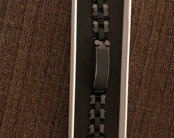 Black Stainless Steel Link ID Bracelet (personalized)