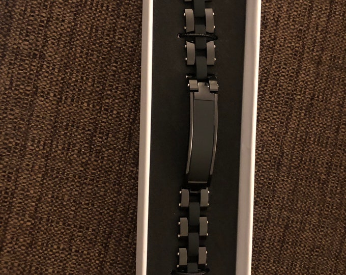 Black Stainless Steel Link ID Bracelet (personalized)