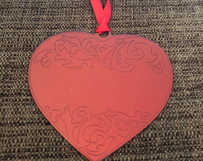 Engraved Christmas Tree Ornament (red enamel heart)