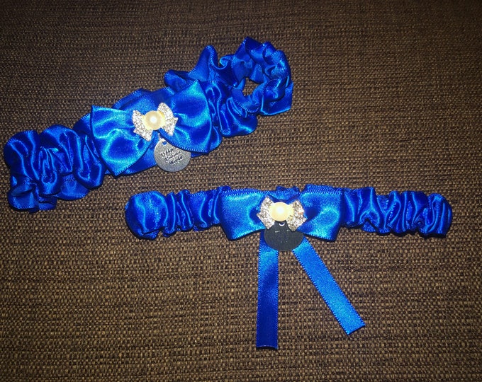 Royal Blue wedding garter set (personalized)