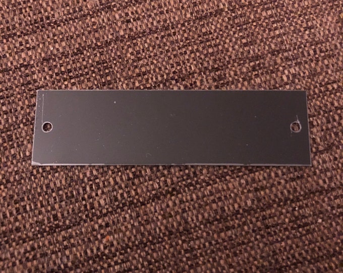 3.825”x1” Black Aluminum Rectangle with nail holes (writing is gold) - Engraved Plate (adhesive backing)