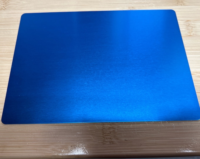 5”x7” Blue Aluminum Square with rounded corners (engraved through silver) - Engraved Plate (adhesive backing)