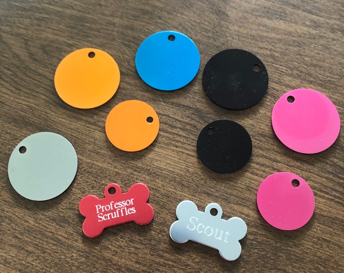 Engraved Aluminum Pet Tags (various colors and styles)