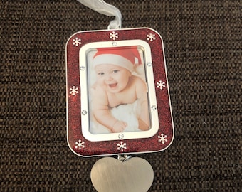 Engraved Christmas Tree Ornament (Snowflake frame and heart charm)