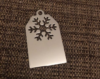 Silver Snowflake Tag 1” wide x 2” tall