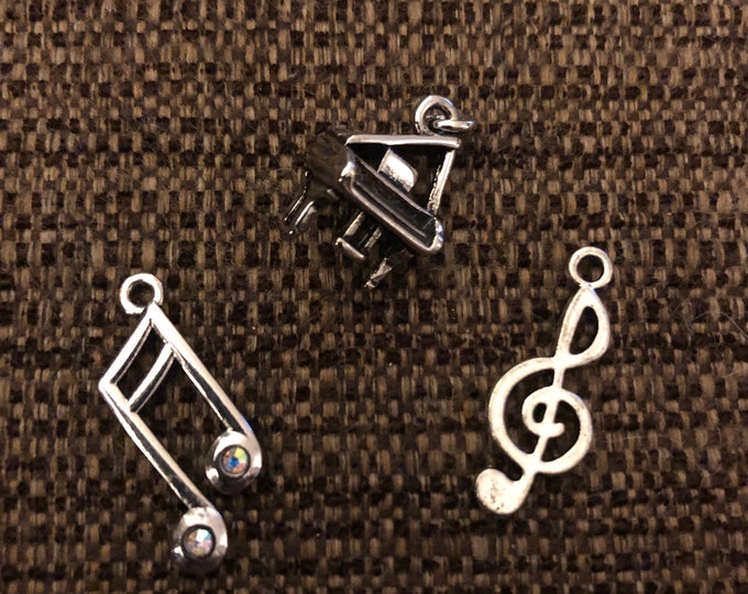 Music Charms (piano, treble clef and music notes) - set of 3