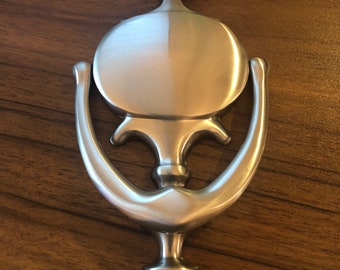 Engraved brass/brushed nickel door knocker