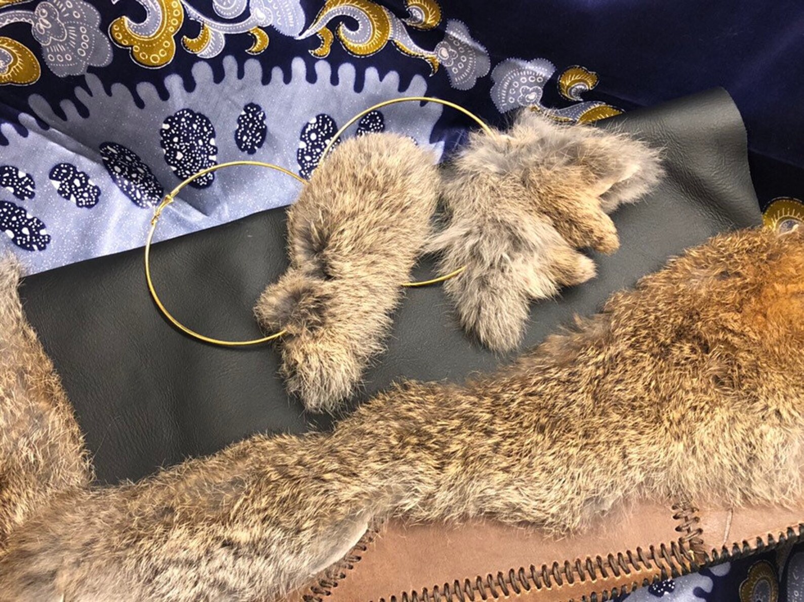 Handsewn Twotoned Leather and Rabbit Fur Clutch Etsy