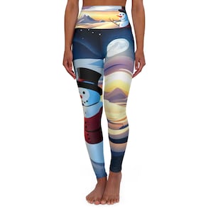 Holiday Whimsy in Leggings: Snowy Christmas Night, Women&#39;s Leggings, High Waisted Yoga Leggings