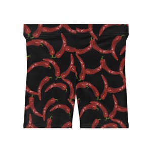 Red Chile Pepper Women&#39;s Biker Shorts, Spicy Yoga Pants, Hot Pilates Bottoms, Trendy Workout Gear, Athletic Wear for Her
