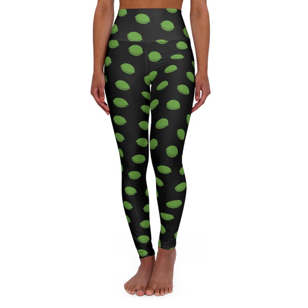 Lime Leggings, Green Lime leggings, Fruit Leggings, High Waisted Yoga Leggings (AOP)