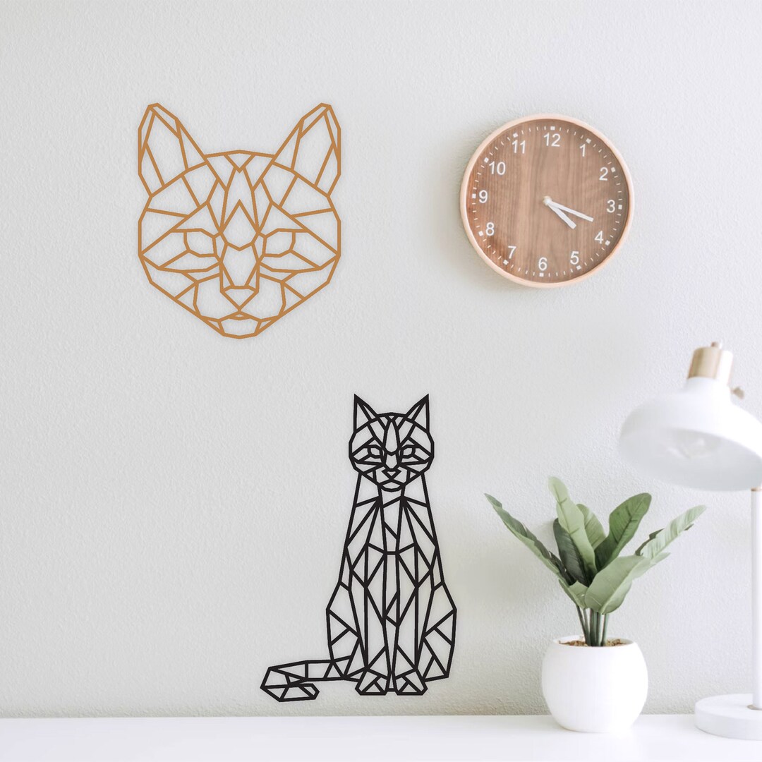 Geometric Cat Wall Art Polygon Art Wall Decor Home Decor Etsy