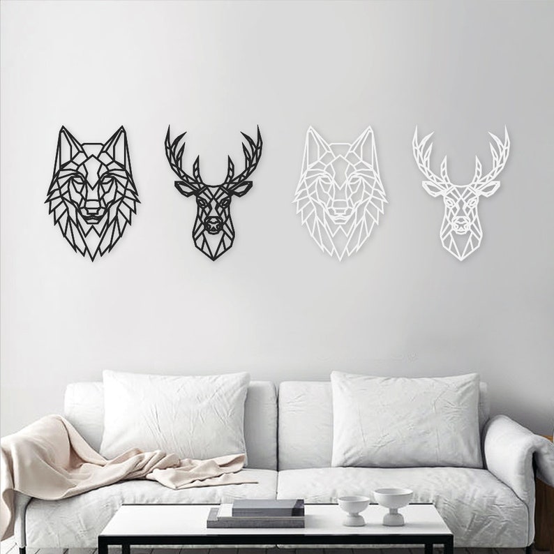 Stag Wolf Wall Art 3d Geometric Animal Head Home Decor Antlers Polygon