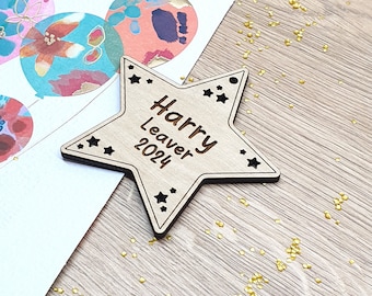 Personalized Plywood School Leavers Star Gift with Lanyard