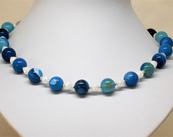 Collier Blue Stripe Agate et Rock Crystal