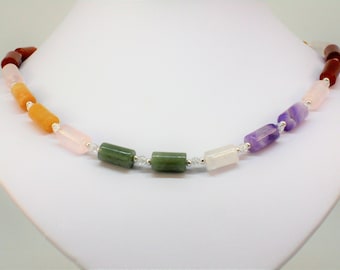 Gemstone Necklace Amethyst, Rose Quartz, Carnelian, Aventurine and Crystal Quartz