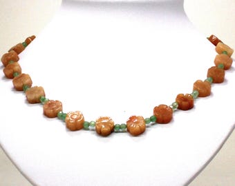 Collar Flores de Aventurina Naranja y Aventurina Verde