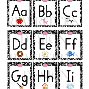 Komposition Notizbuch Bulletin Board Buchstaben | Bereit zum Drucken von A-Z Klassenzimmer Dekor | Zurück zu Schulanzeige | Buchstaben mit Schulmotiven