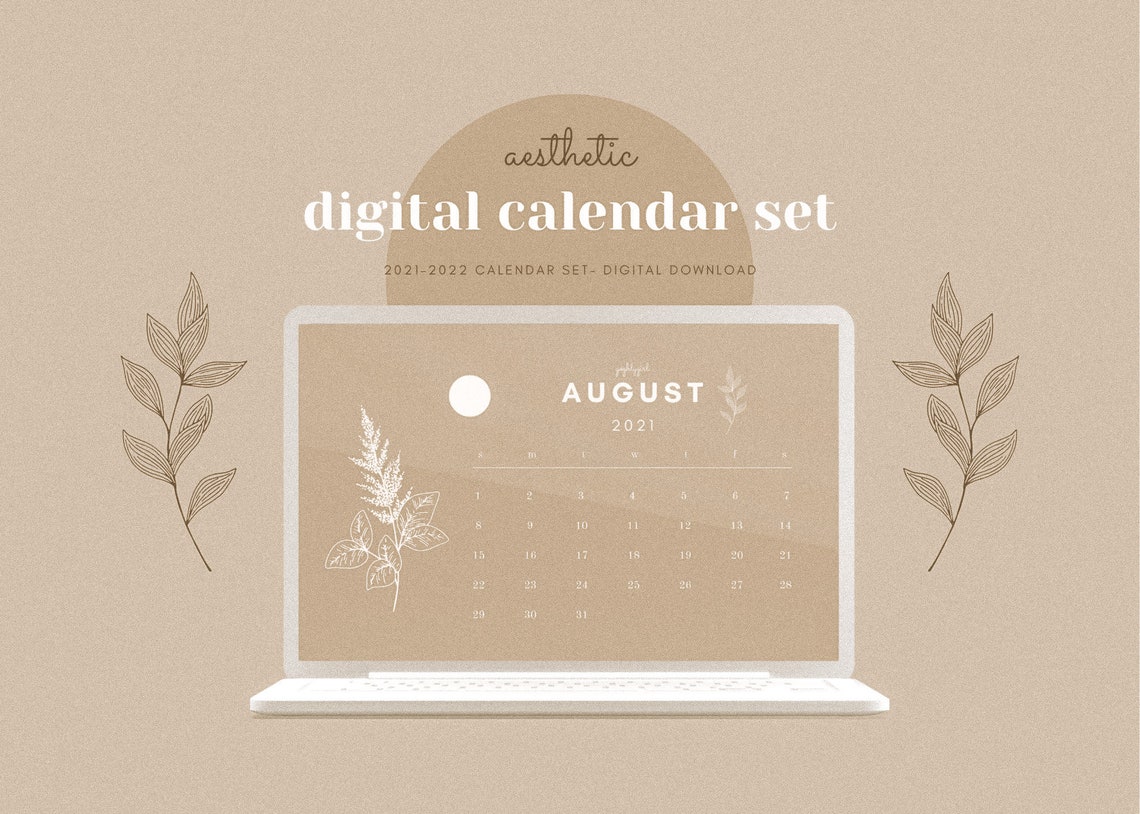 Neutral aesthetic digital calender set 20212022 Etsy