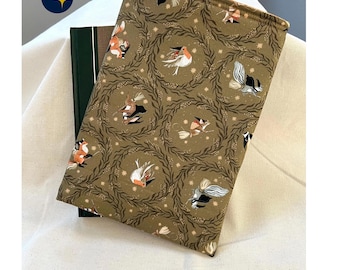 Woodland Animals Book Sleeve. Handmade Padded Sleeve. Cozy Cottagecore Reader Gift