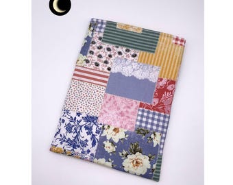 Patchwork Print Book Sleeve. Handmade Padded Sleeve. Floral Reader Gift.
