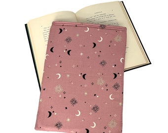 Crescent moons and stars book sleeve, reader sleeve | Padded book sleeve with zipper or button option