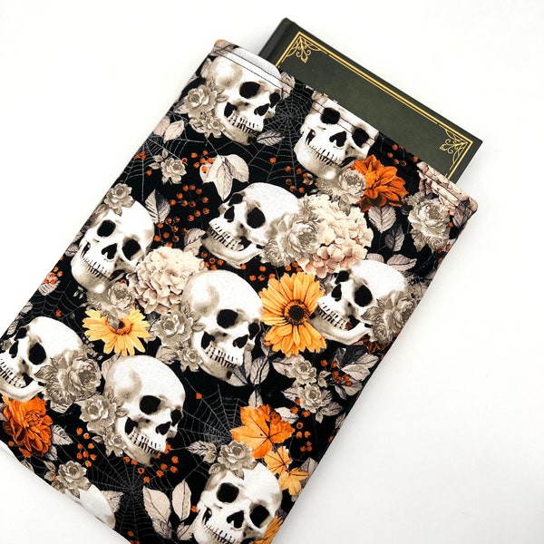 Floral and Skulls Padded Book Sleeve | With Zipper or Button Options