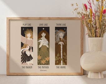Art Poster Print - The Maiden, The Mother and The Crone  - Mythology Goddess Pagan Wiccan  - House Warming Gift