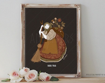 Art Poster Print - Baba Yaga Witch Goddess Slavic Mythology Divine Fairytale Pagan Wiccan Folk - Home Decor - House Warming Gift