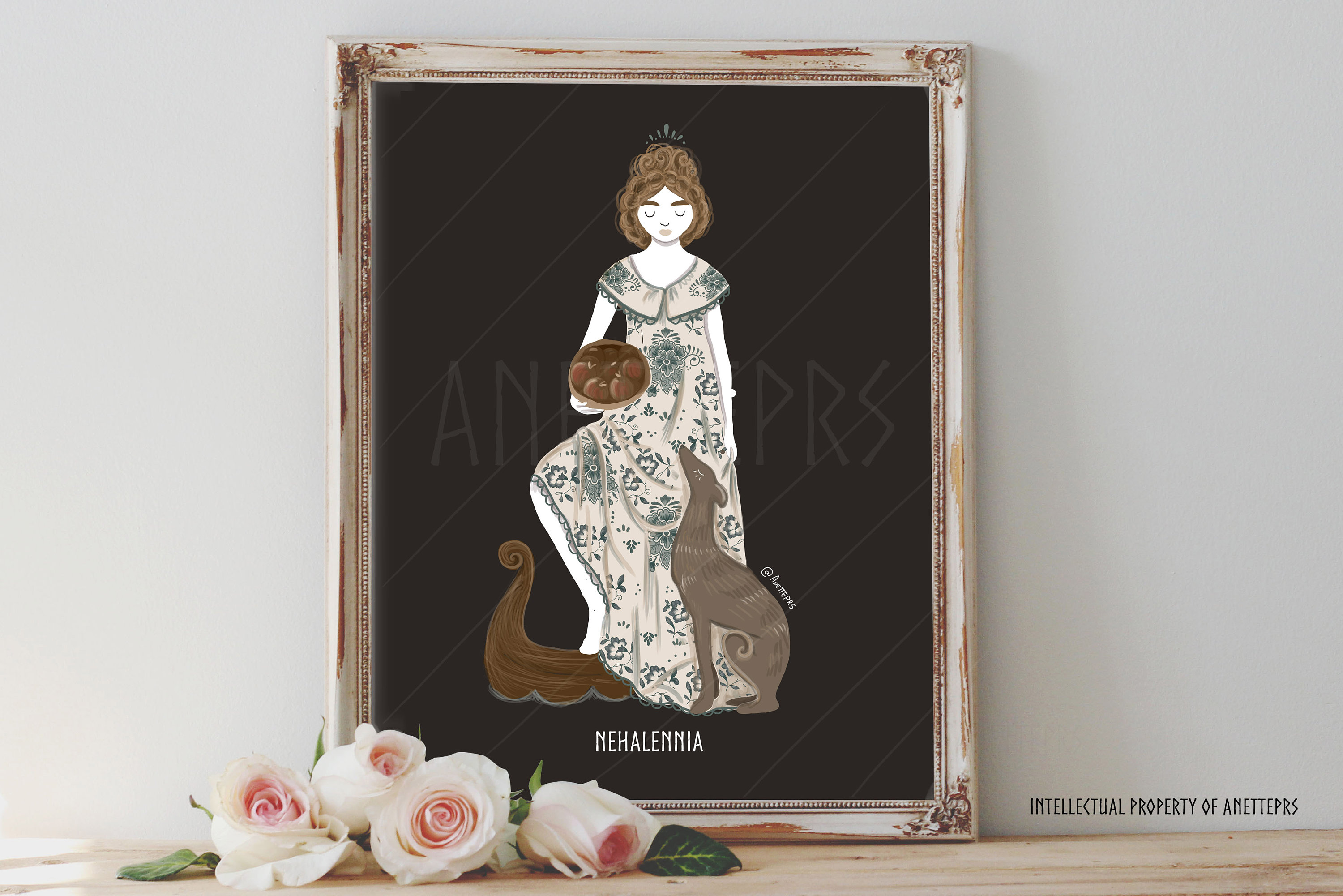 Art Poster Print - Nehalennia Goddess Dutch Celtic Mythology Forest Wild Nature Pagan Wiccan Folk - Home Decor - House Warming Gift