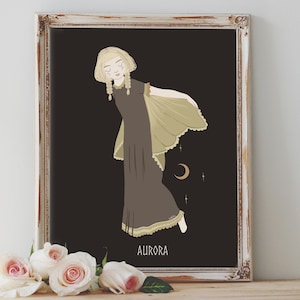 Art Poster Print - Aurora Goddess Magical Singer Fan Art Moth Moon Pagan Wiccan Folk - Home Decor - House Warming Gift