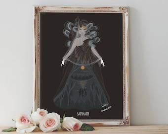Stampa poster artistica - Samhain Ruota dell'anno Halloween Festa pagana Celtica Divina Femminile Wiccan Popolare - Decorazione per la casa - Regalo di inaugurazione della casa