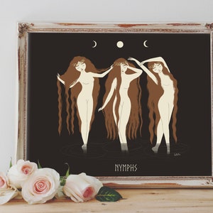 Art Poster Print - Nymphs Nymph Goddess Greek Mythology Moon Divine Feminine Pagan Wiccan Folk - Home Decor - House Warming Gift