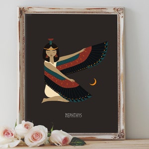 Art Poster Print - Nephthys Goddess Egyptian Mythology Death Shadows Mystery Healing Pagan Wiccan Folk - Home Decor - House Warming Gift
