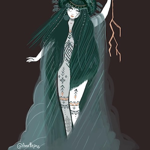 Art Poster Print - Dodola Goddess Slavic Mythology Rain Floral Wild Nature Pagan Boho Bohemian Wiccan Folk - Home Decor - House Warming Gift