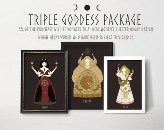 Drei Göttinnen Kunst Paket - Nordische Slawische Keltische Göttinnen Göttinnen - Heidnische Wicca Wanddekoration - Weibliche Kunst, Göttinnenkunst