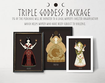 Triple Goddess Art Package - Norse Slavic Celtic Greek Goddesses - Pagan Wiccan Heathen Altar Wall Decoration - Art féminin, art de la déesse