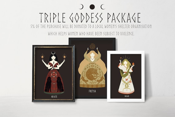 Triple Goddess Art Package - Norse Slavic Celtic Greek Goddesses - Pagan Wiccan Heathen Altar Wall Decoration - Feminine art, goddess art